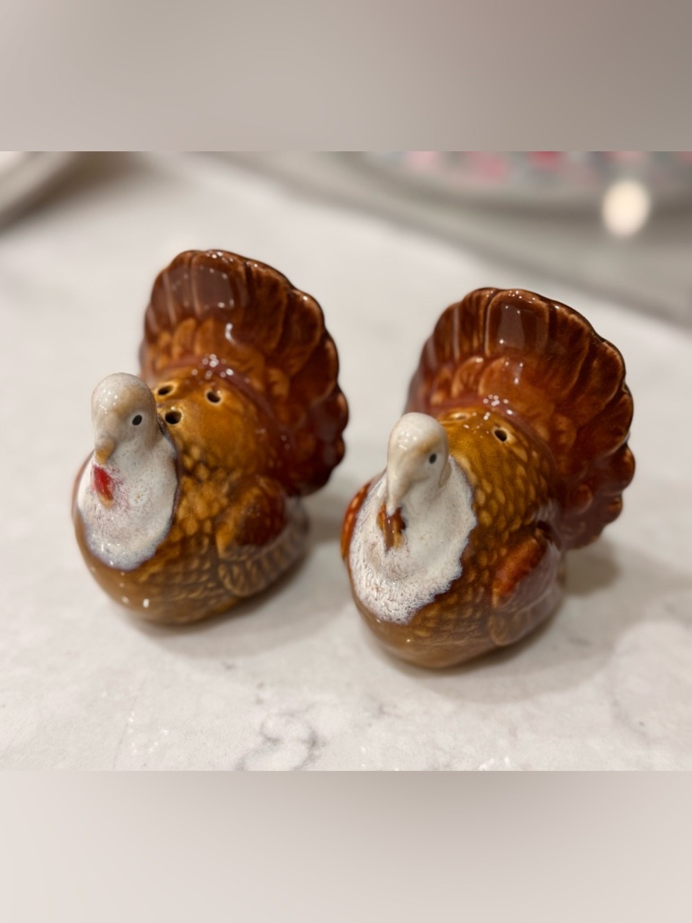 Whimsical Ceramic Turkey Salt and Pepper Shaker Set Vintage Thanksgiving